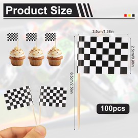 100pcs Checkered Flags, White and Black Mini Checkered Cocktail Pick Flags Race Car Cupcake Toppers Double Side Printed Checkered Flag Cupcake Stick for Race Car Party Supplies Decorations