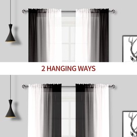 Melodieux Black Ombre Modern Window Panels - Gradient Color Design, Easy-to-Hang Drapes, Rod Pocket Voiles, Semi Sheer Lightweight Curtains for Doorway, Bedroom, Bethroom (56x96 inch, 2 Panels)