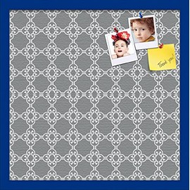 PinPix Custom Printed pin Cork Bulletin Board Made from Canvas, Grey and White Graphic Lava Pattern 20 x 20 Inches (Completed Size) and Framed in Blue Stain on Beech (PinPix-231)