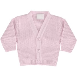 Baby Cardigan, Premature Baby Cardigan, Winter Knitted Cardigan for Baby Boys & Girls, Ribbed Knit, Baby Knitwear, Made in Portugal, Pink, 0-3 Months