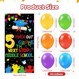 5th Grade Graduation Decorations Banner Balloons 2025 Peace Out Bye Bye Boys Girls 5th Grade Next Stop Middle School Banner Door Cover Party Decorations Class of 2025 Balloons