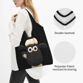 (LDU) Shaun the Sheep Eco Bag, Large Capacity, Folding Eco Bag, Shopping Bag, Popular, Lightweight, Waterproof Shopping Bag, Fashionable, Women's, Men's, Multi-Functional Tote Bag, Shopping Bag, Compact Shopping Bag, 25.2 x 15.0 inches (64 x 38 cm)