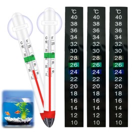2 Aquarium Thermometer and 3 Aquarium Thermometer Stickers, Suction Cup Thermometer, High Accuracy, Suspended Design, Powerful Suction Cup