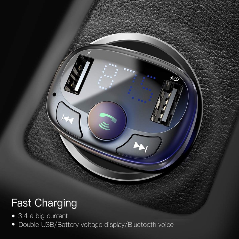 Baseus [Upgraded Version] Blue FM Transmitter for Car, Wireless FM