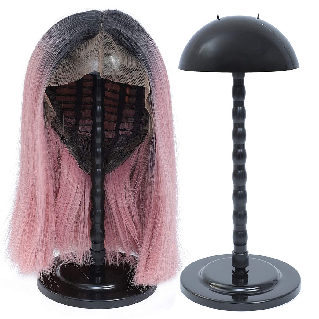 PIESOYRI Wig Stand 14 Inches, Portable Wig Holder, Wig Stand for Multiple Wigs, Styling, Drying, Sturdy, No Slip, Hat Display Stand, Easy to Assembl, Black