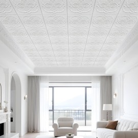 Alow Ceiling Tiles Peel and Stick 13.8in X 13.8in, Peel and Stick Ceiling Sticker Self Adhesive, 3D Embossed for Livingroom, Kitchen (16pcs)