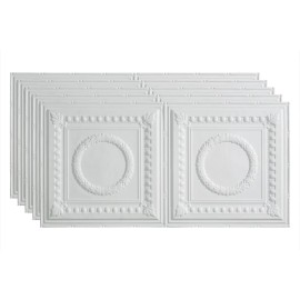 Fasade - 2ft x 4ft Rosette Glue Up Ceiling Tile/Panel (5 Pack) - Matte White, 12x12 Inch Sample