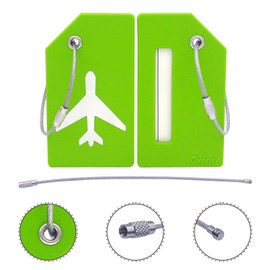 Silicone Luggage Tag with Name ID Card Perfect to Quickly Spot Luggage Suitcase (Plane 2Pcs Green)