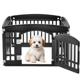 Simple Deluxe Plastic Dog Playpen, 24" Exercise 4-Panel Pet Playpen with Door, Safe and Secure, Folding and Portable Puppy Playpen for Puppies and Small Dogs, Black