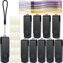 USB Stick 4GB USB 2.0 Memory Stick Uflatek Thumb Flash Drive 10 Pack Rotate USB Memory Sticks Black Metal Pen Drive USB Flash Drive with Tag and Lanyard for Computer Laptop