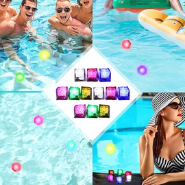 Mrisata Pool Toy Diving 2.6 x 2.7 x 2.7 cm, 12 Pieces Luminous Diving Pool Toy, Colourful LED Ice Pieces, Swimming, Diving, Throwing Toy Set, Bath Toy for
