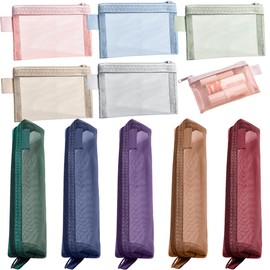 GeoGeoDIY 10 PCS Mesh Zipper Pouch Bags Mini Mesh Bag Cosmetic Travel Bag Lipstick Cosmetic Organizer Portable Makeup Bags Nylon Zipper Pouch for Office Supplies Cosmetics Travel Accessories, blue