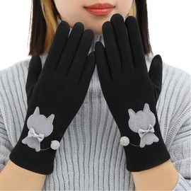 ANKOMINA Women Winter Warm Thermal Suede Touch Screen Gloves Cute Cat Fleece Lined Drive Cycling Mittens