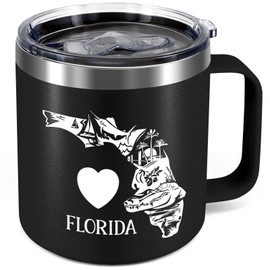 TSLOVER Love Florida 12 Oz Double Vacuum Wine - Florida Map Stainless Steel Insulated Funny Birthday Gifts for Women, Men (Black)