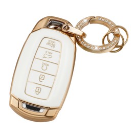 Dargoose Key Fob Cover for Hyundai Elantra Palisade 2023 2022 2021 2020 Keys Shells Accessories 5 Button White Gold TPU Case with Keychain