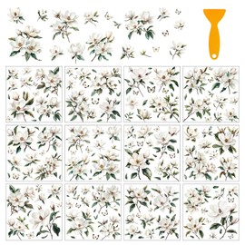arricraft 12 Sheets Magnolias Rub on Transfers for Crafts, Retro Blooming Flower Rub on Transfer Stickers PVC Rub on Decal for DIY Home Furniture Window Wood, 14x14cm