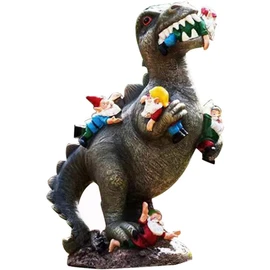 Funny Dinosaur Eating Gnomes Garden Statue – Outdoor Yard Gnome Decor, Lawn Ornament & Idea