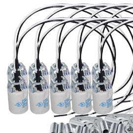 E12 Socket,Ceramic Chandelier Socket E12 Bulb Lamp Holder,Light Socket with Wire Lead for E12 Incandescent LED Light Bulb (10-Pack)