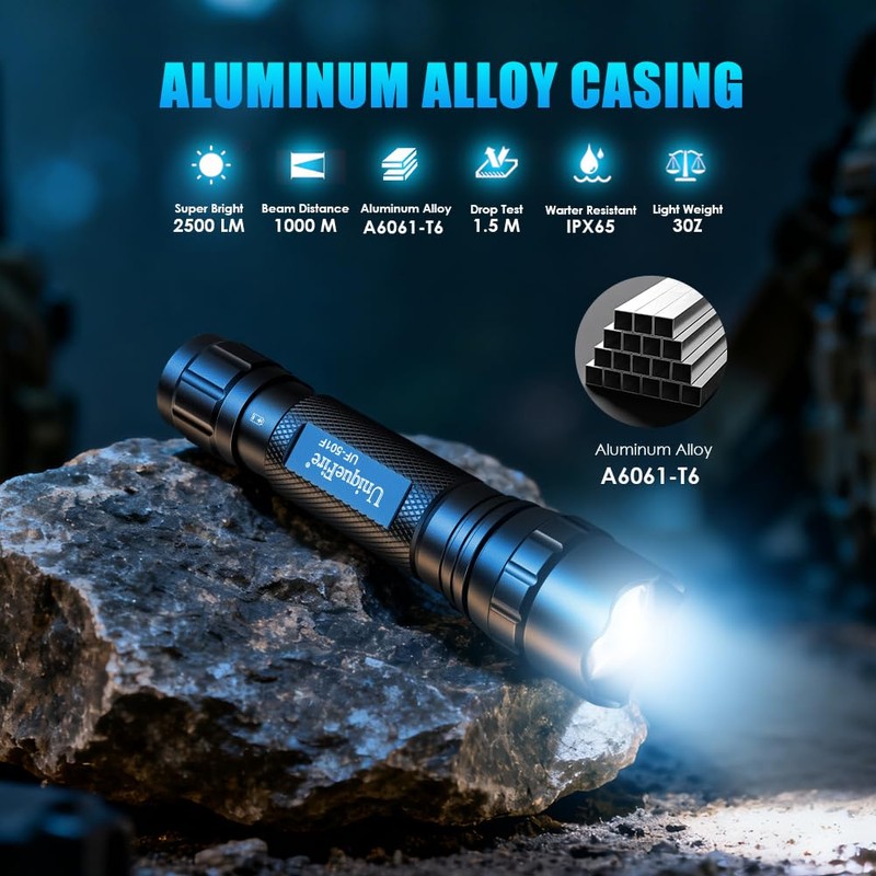UniqueFire 501F Small Tactical Flashlight with Holster, 5 Modes Mini