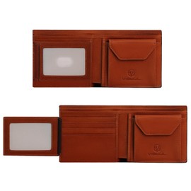 VISOUL Men's Billfold Wallet, Genuine Leather, 11 Card Slots, Photo Pockets, License Holder, Ultra Thin, Large Capacity, Cowhide Leather, No Coin Purse, Popular, Coin Purse, Made by Top Leather