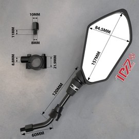 1PZ MXM-A02 Retrovisor Espejos para Moto,Ajuste de 360 Grados,con Tornillo Roscado de 8mm y 10mm,con Soporte de Manubrio de 7/8'' Pulgadas para Motocicleta,Scooter,Deportista,Crucero,en Cuatrimotos