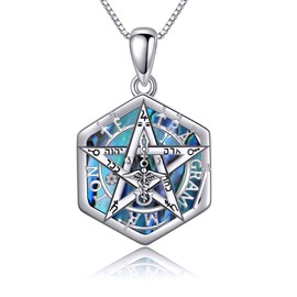 CUPENDA Tetragrammaton Necklace Sterling Silver Pentagram Pendant Pagan Solomon Jewellery Gifts for Women Men