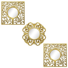 Fourluoo 3 Pack Gold Sunburst Mirrors for Wall Decor Circle Flowers Mirrors Decorative Gold Hanging Wall Art Flowers Mirror for Home Living Dinning Room Bedroom Bathroom Boho Decoration Art(Vintage)