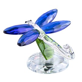 H&D HYALINE & DORA Figura de animales de cristal, libélula de pie azul, caja de regalo