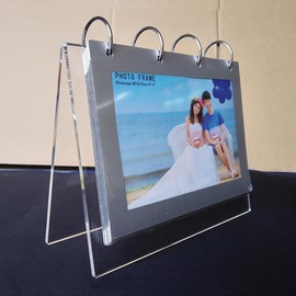 4x6 Flip Clear Slant Back Acrylic Sign Holder,V Type Desktop Double Sided Display Holder Horizontal Stand Menu Holders,PVC Photo Clip Display 7 Pockets-14 Sides Desk Calendar Album