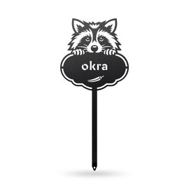 Rocky The Raccoon Seed & Plant Markers – Cute Metal Garden Labels for Herbs & Vegetables (OKRA-B-6X13)