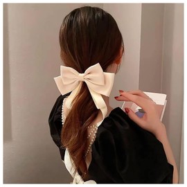 Inilbran Vintage Silk Bow Hair Clips White Bowknot Hair Barrettes French Silk Hair Clip Barrette Retro Bow Hair Accessories French Bowknot Clip Headpiece for Women and Girls Headdress