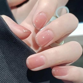BHIDENAW Nail Tips, Short, 24-piece set, Popular Japanese Style, Cute, Simple, Stylish, For Various Occasions, Bridal Nails (Youthfulness-E29, Medium)