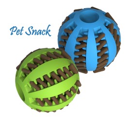 CritterCraze Dog Treat Toy Ball, Non Toxic Teething Chew Toy Ball, Interactive & Teeth Cleaning Ball, (Pack of 2 Balls- Blue & Green) 2.8"