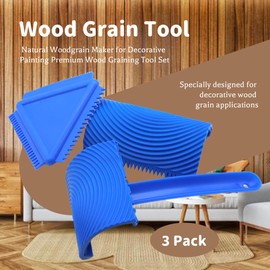 3 Pack Wood Grain Tool (Blue)-Natural Woodgrain Maker for Decorative Painting Premium Wood Graining Tool Set Enhance Your DIY Projects with Wood Grain Patterns，2 of Them are Removable and Interchangea
