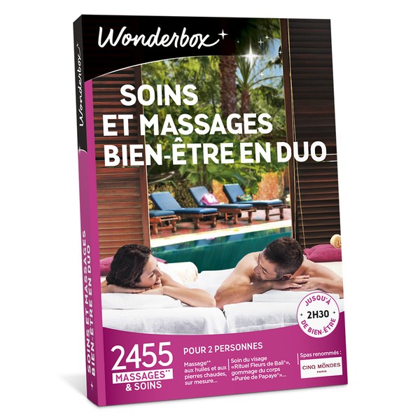 Wonderbox - Coffret cadeau - SOINS ET MASSAGES BIEN-ÊTRE EN DUO - 2455 soins, massages sur mesure, modelages, hammam, soins du visage ... pour 2 personnes