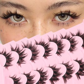 Veleasha Lashes Manga Eyelashes Cat Eye Lashes Crisscross Fake Lash Natural Look Wispy False Eyelashes DIY Spiky Lash Anime Look with Soft Cotton Band 100% Handmade 7 Pairs Pack (Mermaid)