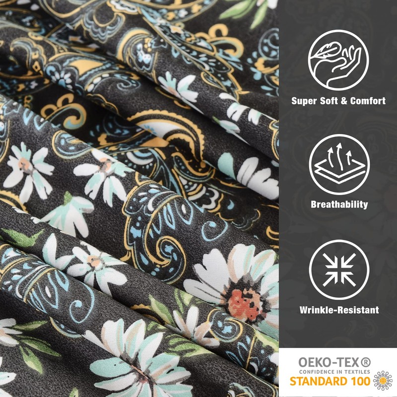 JSD Black Paisley Floral Printed Sheet Set King Size 6