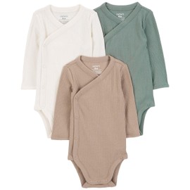 Carter's 3-Pack Side-Snap Little Baby Basics Bodysuit (Ivory/Brown/Green, 12 Months)