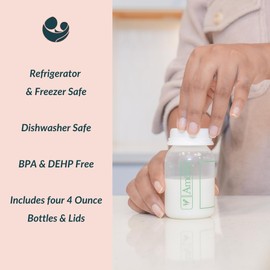 Ameda Breastmilk Storage Bottles with Lock-Tight Cap | 4.4 Ounce Breast Milk Storage Containers for Fridge (4 Count) | Breastmilk Storage Bag Alternative | Breastfeeding Supplies