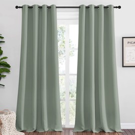 NICETOWN NICETOWN Greyish Green Blackout Curtains 102" Long for Office, 55" Wide, 2 Pieces, Dining Room, Guest Room, Sound Reducing Heat and Cold Block Curtain Panels for Modern Room Decorative