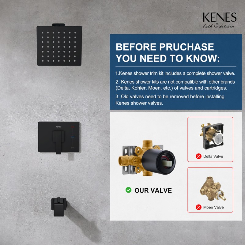 KENES Tub Shower Faucet Set Complete, Matte Black Tub and
