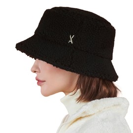 VARZAR Bazaar Stud Logo Fleece Bucket Hat, 2 Colors, Unisex, Hat, Korean Brand, Korean Fashion Hat, UV Protection, Deep, Small Face Effect, SNS Topic, Celebrity Wear, Black, 56.0-59.0 cm