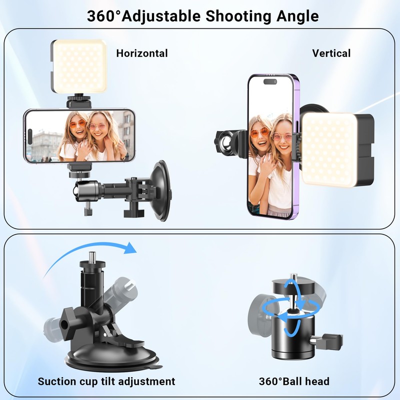 Voinap Suction Cup Mirror Phone Holder with Rechargeable Light, Versatile