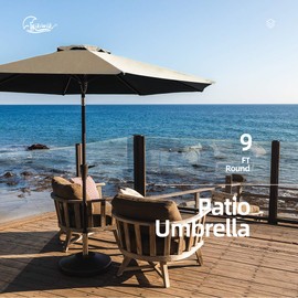 Wikiwiki 9ft Patio Umbrella Outdoor Market Table Umbrella with Push Button Tilt and Crank (Beige)