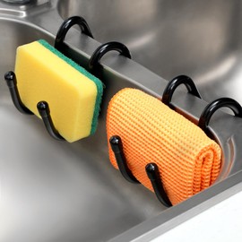 Tiangrid 2 Pcs Adjustable Sling Sponge Holder for Kitchen Sink Hanging Single Sided Sponge Holder Flexible Black Kitchen Sponge Caddy Kitchen Sink Organizer for Kitchen Sink Accessory