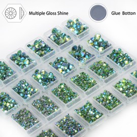 CHCCOYE 8000 PCS Hot Fix Round Crystals Gems Glass Stones Hotfix Flat Back Rhinestones for DIY Making with 1 Tweezers and 1 Pick Pen (Light Green AB)