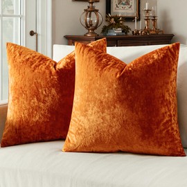 MIULEE Burnt Orange Velvet Throw Pillow Covers Set of 2 18x18 Inches, Soft Neutral Decorative Pillow Cases with Luxurious Textured Vintage Cushion Covers for Home Decor Couch Sofa Bed