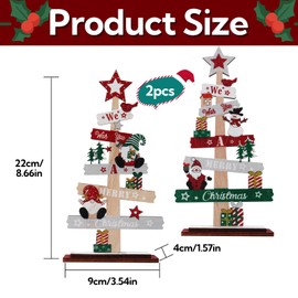 Wooden Christmas Decorations, 2PCS Christmas Wooden Table Sign Christmas Ornaments Tabletop Christmas Tree Shape Table Top Sign for Winter Christmas Party Table Decorations