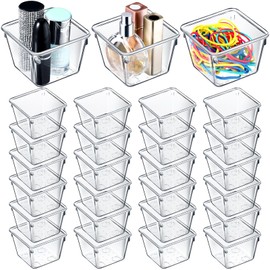 Tioncy 24 Pcs Clear Drawer Organizers 3" x 3" x 2" Stackable Small Makeup Vanity Storage Bins Small Desk Drawer Organization Clear Container Dividers for Makeup Vanity Office Bathroom Kitchen Utensil
