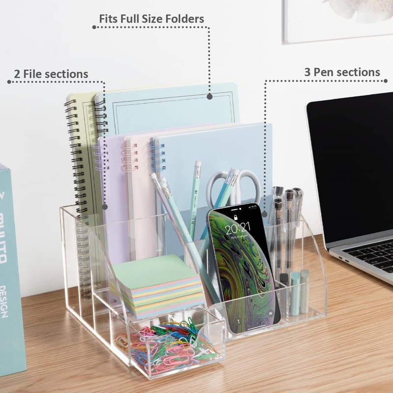 My Space Organizers Clear Acrylic Desk Oganizer, 9 Compartments, Office